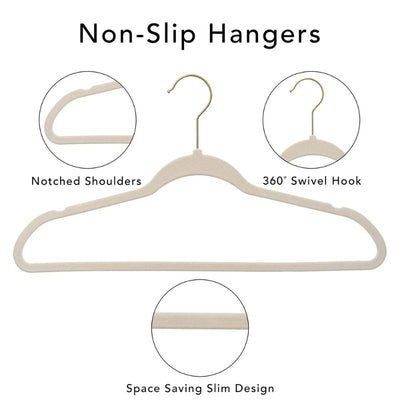 30 Pack, Velvet Clothing Hangers,  Beige, Non-Slip, Space Saving