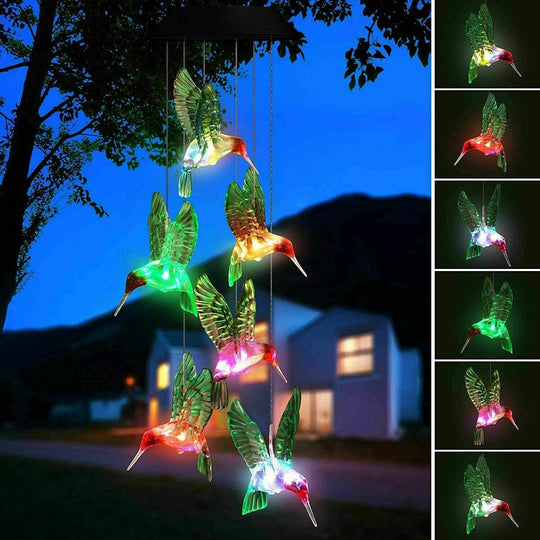 Hummingbird Solar Light, Epicgadget Solar Bird Wind Chime Color Changing Outdoor Solar Garden Decorative Lights for Walkway Pathway Backyard Christmas Decoration Parties (Green Wing Hummingbird)