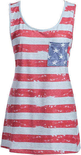 Womens Patriotic American Flag Print Summer Sexy Sleeveless T-Shirts Tank Top