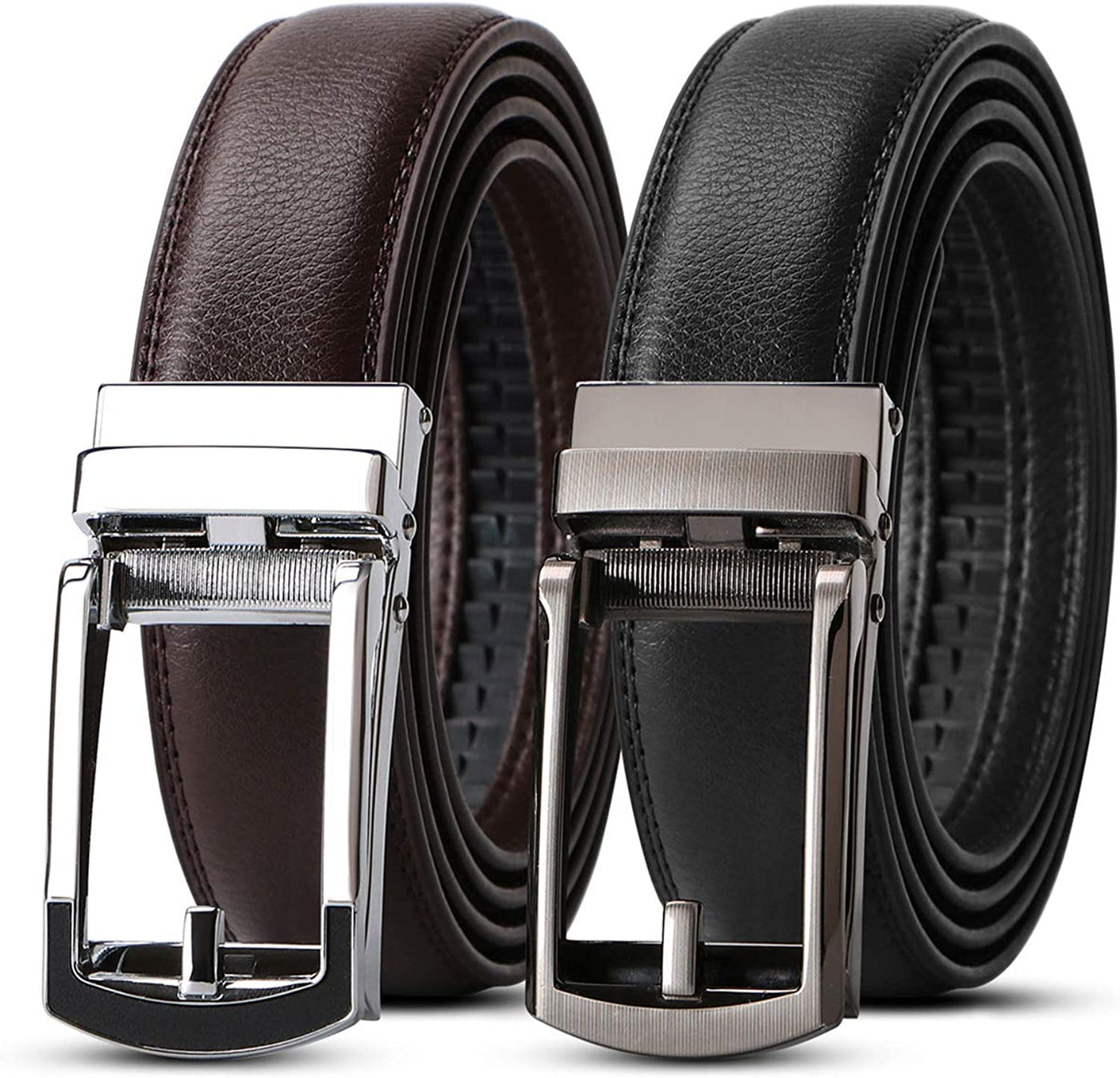 Set of 2 Leather Ratchet Dress Belt for Men