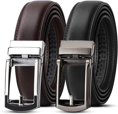 Set of 2 Leather Ratchet Dress Belt for Men