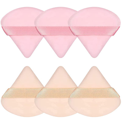 6 Pieces Powder Puff Face Soft Triangle Makeup Puff for Loose Powder Body Powder, Wedge Shape Velour Cosmetic Sponge for Contouring, Under Eyes and Corners, Beauty Makeup Tools