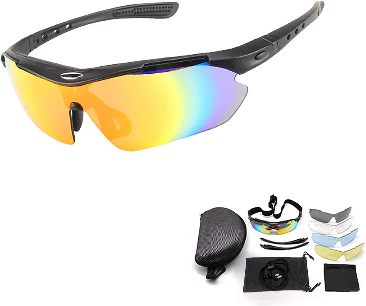 Anti-UV400 Cycling Glasses, Polarized Sports Sunglasses with 4 Interchangeable Lenses