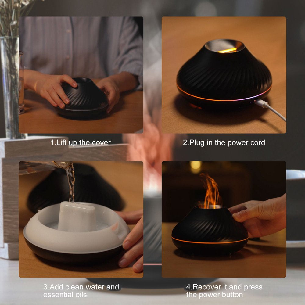 Flame Air Diffuser - 130ml Essential Oil Flame Diffuser Humidifier with Fire LED Light with Auto Off Protection
