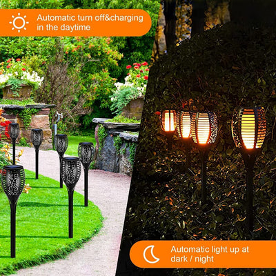 4 Pack Solar Torch Lights with Flickering Flame Outdoor, Waterproof Dancing Flickering Flame Torch Light, LED Outdoor Landscape Decoration Light for Garden Patio Pathway, Auto On/Off Dusk to Dawn