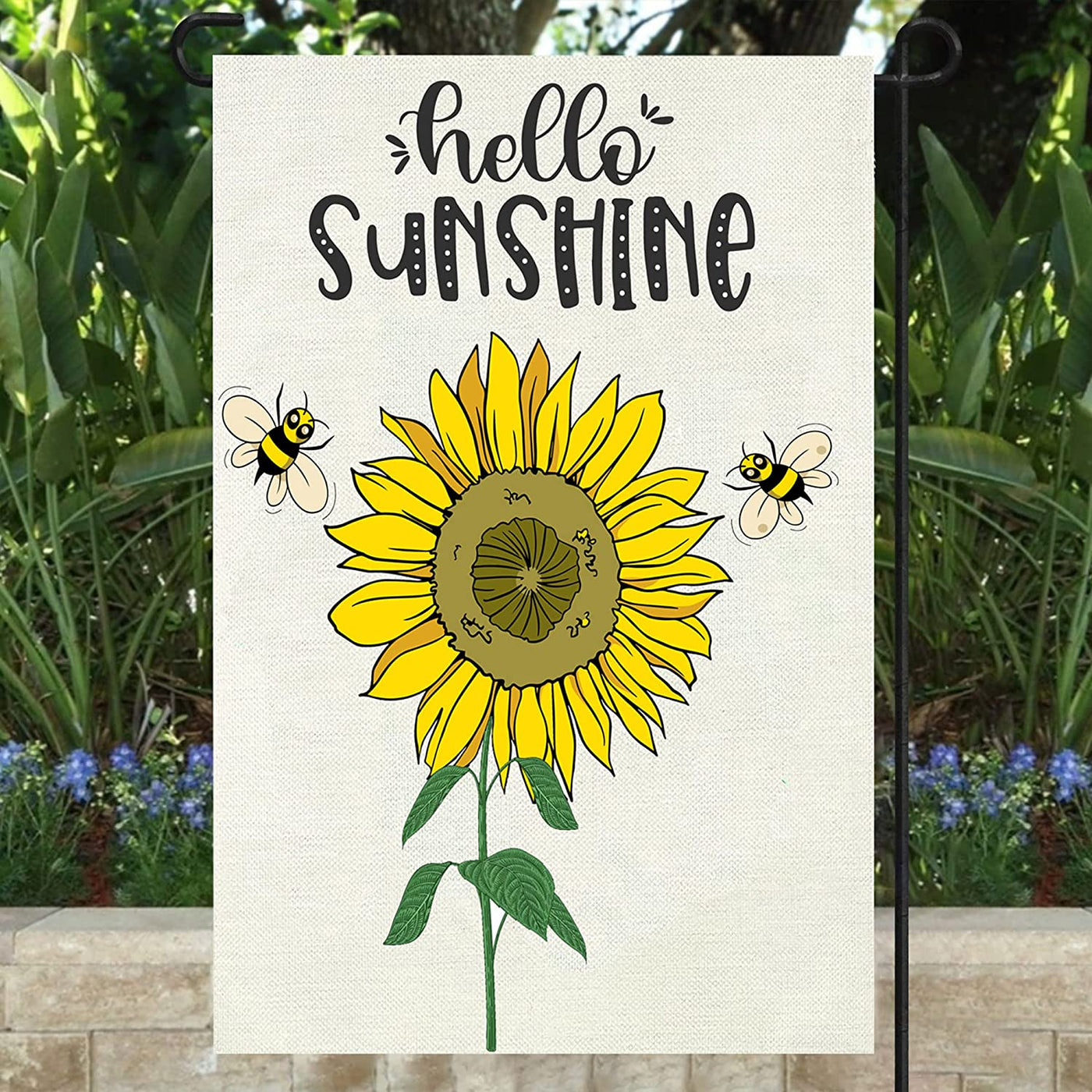 Hello Sunshine Garden Flag Bee Sunflower Farmhouse Décor 12 x 18 Inch 