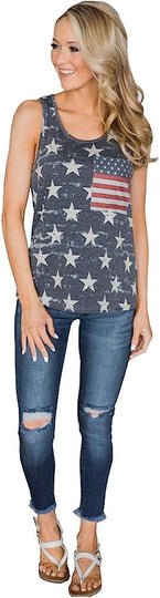  Women's American Flag Camo Sleeveless Tank Tops 4th of July Racerback Bowknot Stripes Patriotic T Shirts