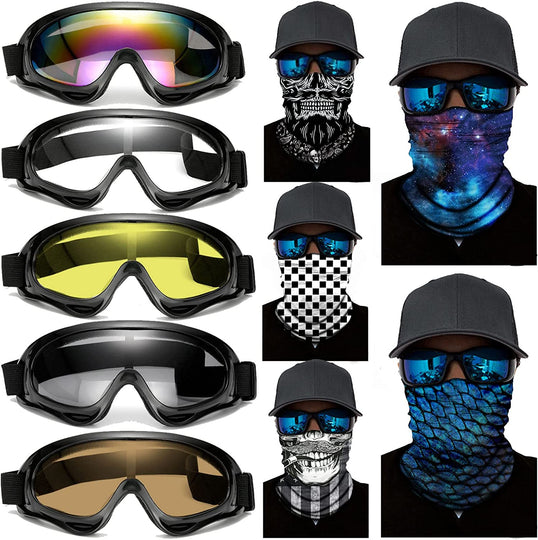  10 Packs Motorcycle Accessories, 5PCS Dirt Bike Ski Goggles Dustproof Windproof Safety Glasses and 5PCS Face Masks