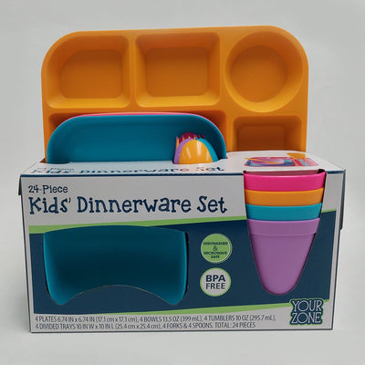 24 Piece Plastic Square Blue Dinnerware Set (Service for 4)