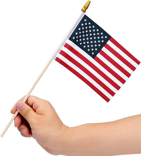  12 Pack Small American Flags on Stick, Small US Flags/Mini American Flag on Stick 4x6 Inch US American Hand Held Stick Flags with Kid-Safe Spear Top
