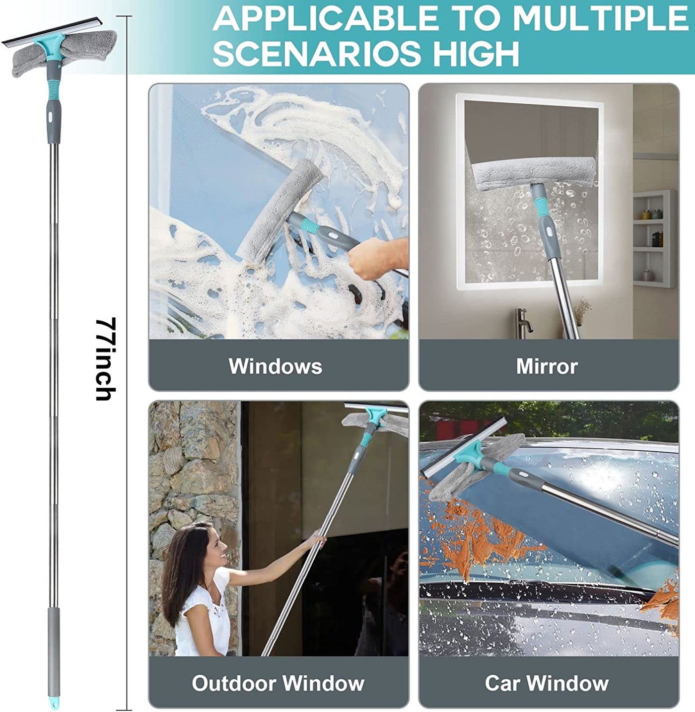  2 in 1 Window Cleaning Tool Kit with Extension Pole