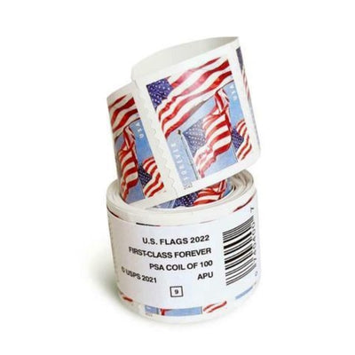 USPS FOREVER® STAMPS US Flag, Coil of 100 Postage Stamps (2022)