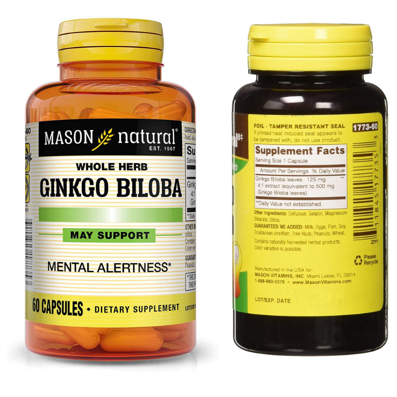 60 Capsules Natural Ginkgo Biloba - Brain Health Supplement