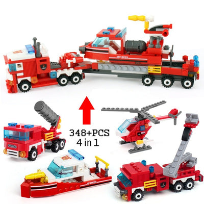348 pcs 4-in-1 Fire Fighting Building Blocks Set
