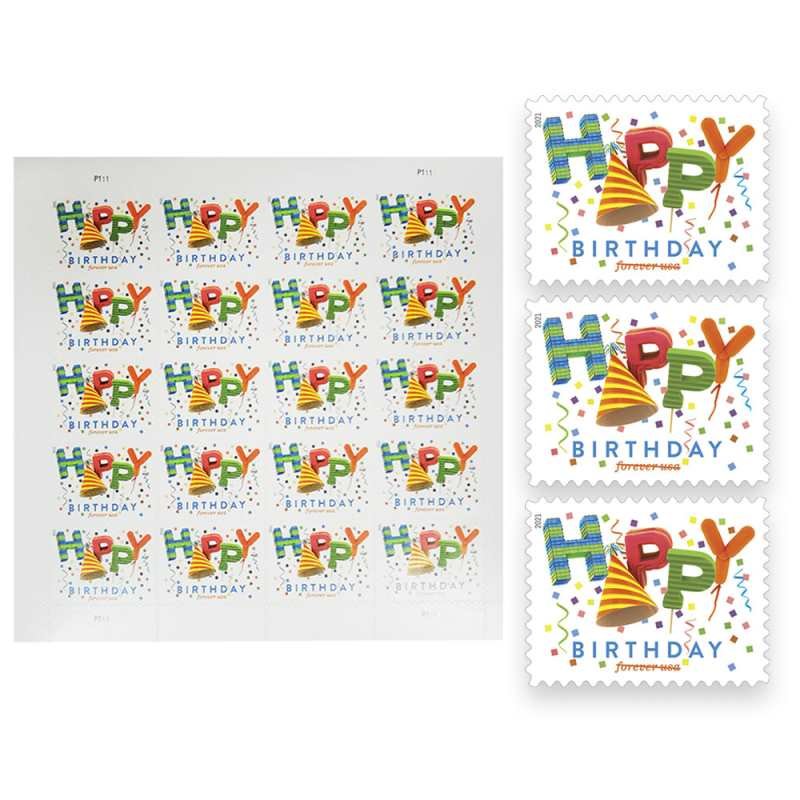 USPS Happy Birthday Forever Stamps 2021 - Booklet of 20 Postage Stamps ...