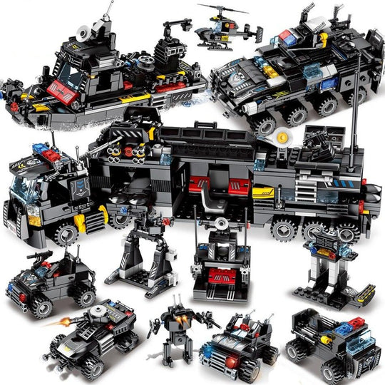 8 in 1 695pcs SWAT Police Command Truck Building Blocks Set