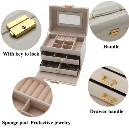 3 Layers - Leather - Exquisite Jewelry & Makeup Organizer Case