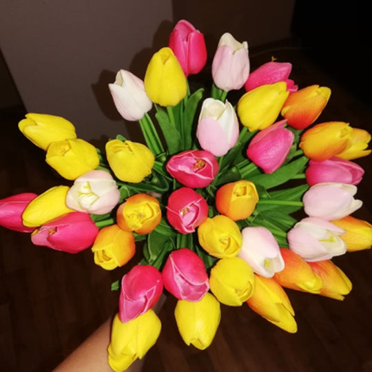 10 Tulip Heads - Colorful Artificial Bouquet