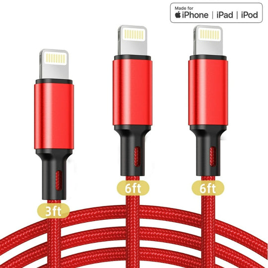Mfi Certified Lightning Cable, 3Pack 3/6/6 FT Long Iphone Charger, Premium Nylon Iphone USB Cables, Fast Charging