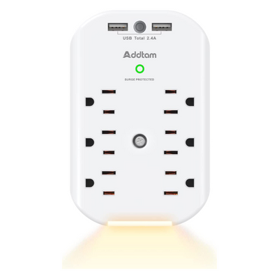 6-Outlet Extender Surge Protector with 2 USB Charging Ports and Night Light