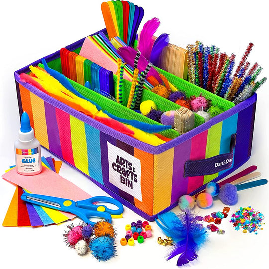 Arts & Crafts Supplies Kit with Storage Bin - Crafting Materials Box Kits for School or Gift Ages 3 to 8