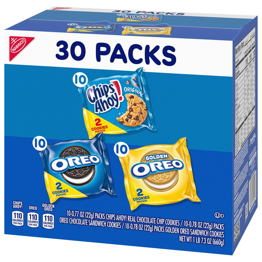 30 Snack Packs - Nabisco Cookie Variety Pack OREO, OREO Golden & CHIPS AHOY! (2 Cookies per Pack)