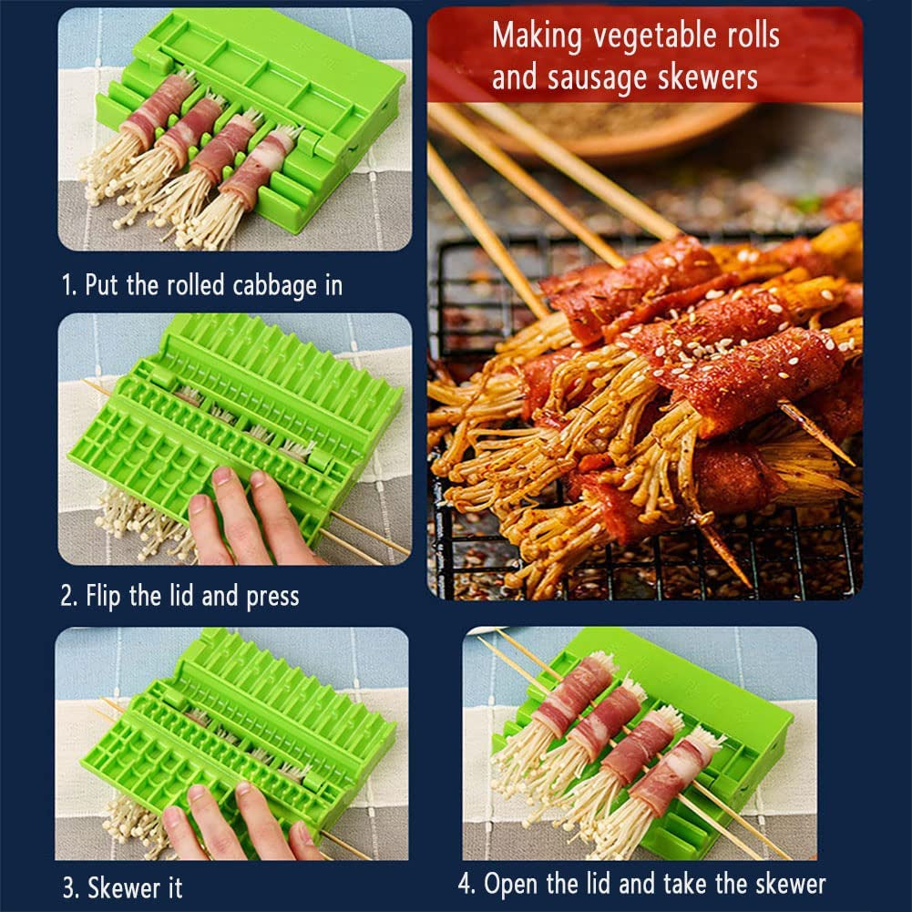  Barbecue Meat Skewer Machine Quick Portable Meat Skewer Box Easy Skewer Tools Creative Meat Kebab Maker Outdoor BBQ Gadget Kitchen Accessories
