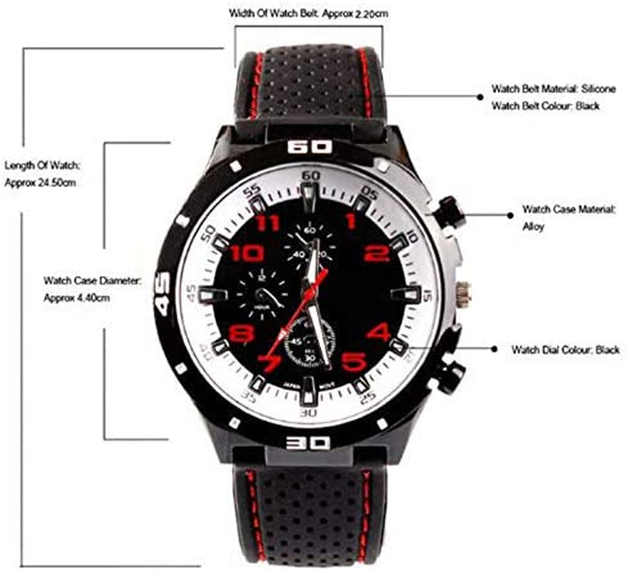 Men's GT Racer Sport Watch Military Pilot Aviator Army Style Black Silicone Mens Watch