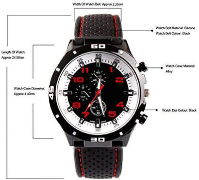 Men's GT Racer Sport Watch Military Pilot Aviator Army Style Black Silicone Mens Watch