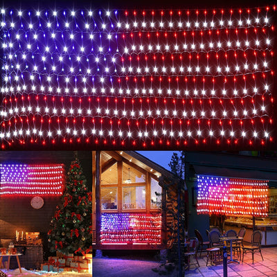  LED American Flag Lights for Outdoors, IP44 Waterproof 420 LED USA Flag Net Light for Christmas, Fourth of July, Memorial Day, Independence Day, Veterans Day