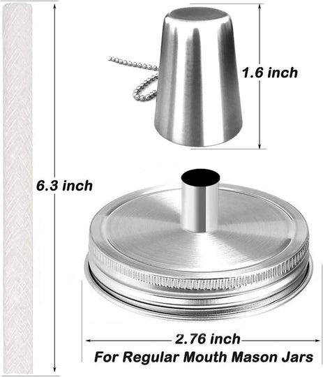 4 Pack Mason Jar Tabletop Torch Kits, Longlife Fiberglass Wicks,Stainless Steel Mason Jar Lids Caps Included,Outdoor Deck Oil Lamp Torch