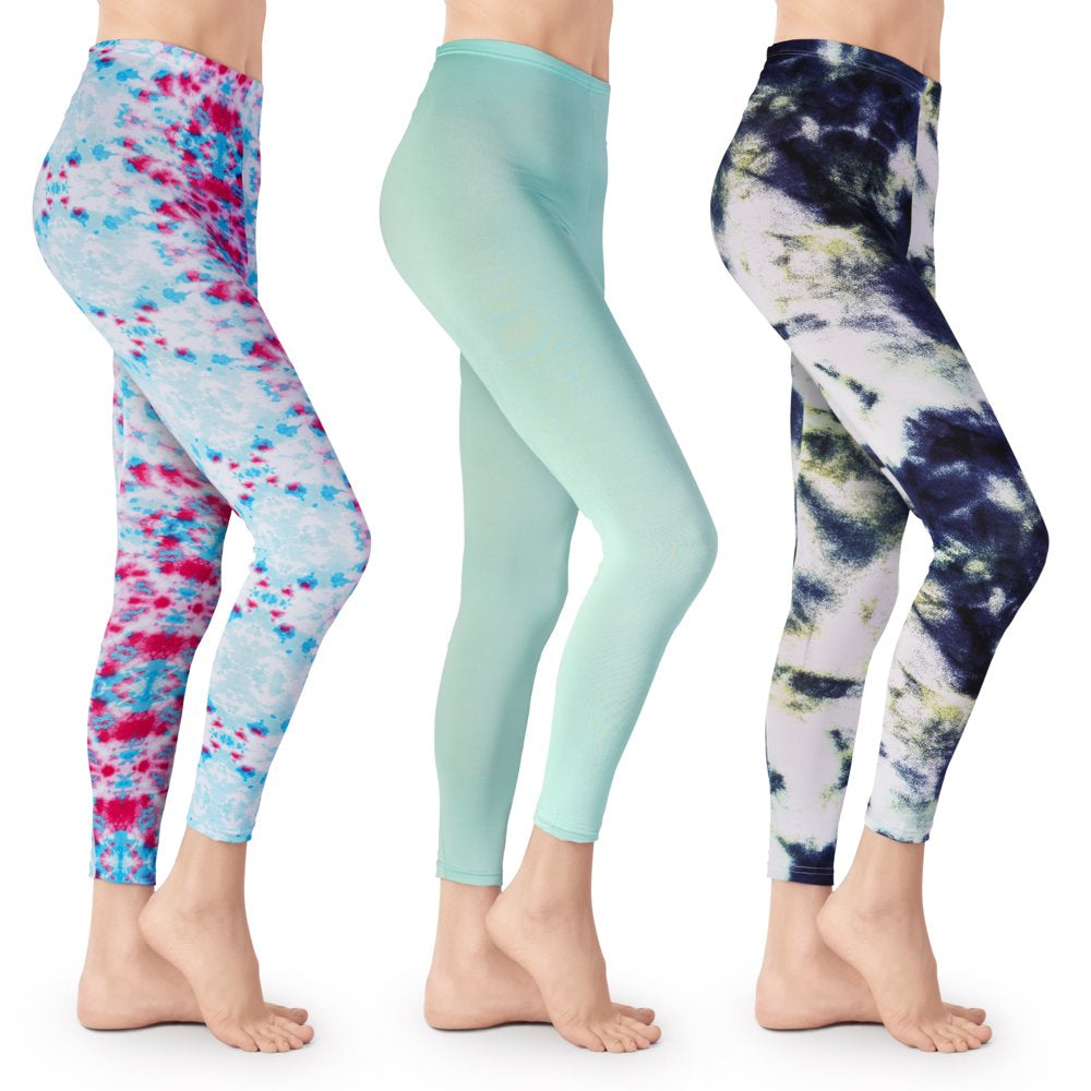 3 Pack Tie Dye Leggings - Athletic Casual Lounge and Yoga Pants Double Brushed 4-Way Stretch