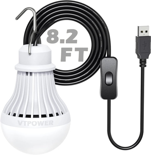 USB LED Light Bulb Camping Latern Outdoor Light with Simple Switch, Portable LED Bulb 5V 5W for Garage Warehouse Car Truck Fishing Boat Outdoor Emergency Light White Lamp 2.5m/8.2ft…
