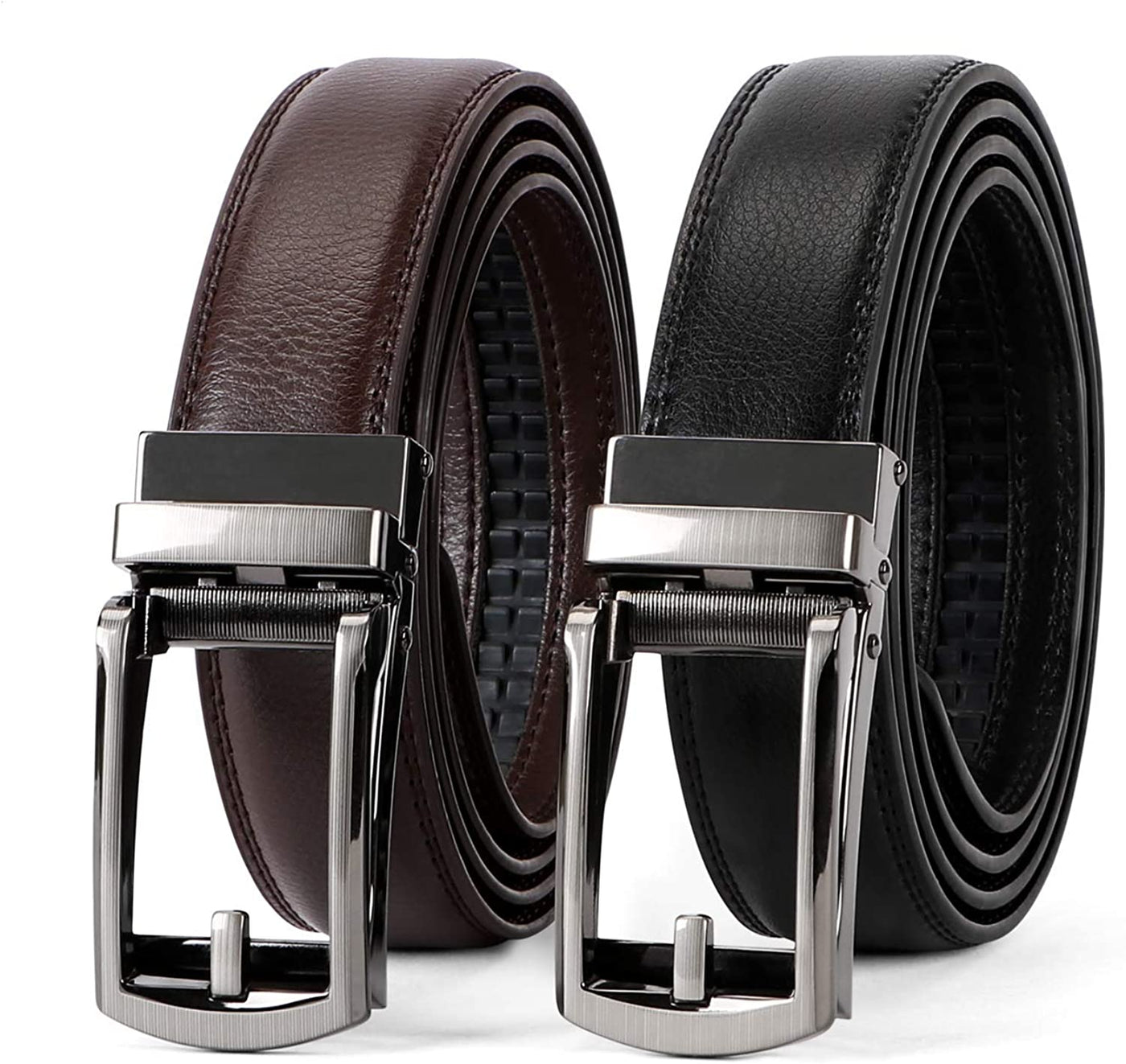 Set of 2 Leather Ratchet Dress Belt for Men