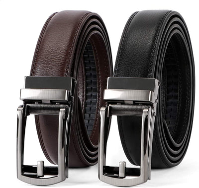 Set of 2 Leather Ratchet Dress Belt for Men