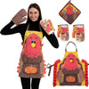 4 Pc Set of Thanksgiving Kitchen Linens- Apron, Oven Mitts and Pot Holder