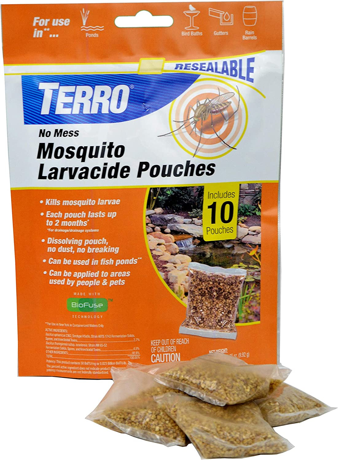 Terro T1210 No Mess Mosquito Larvacide Pouches - 10 Pouches Included