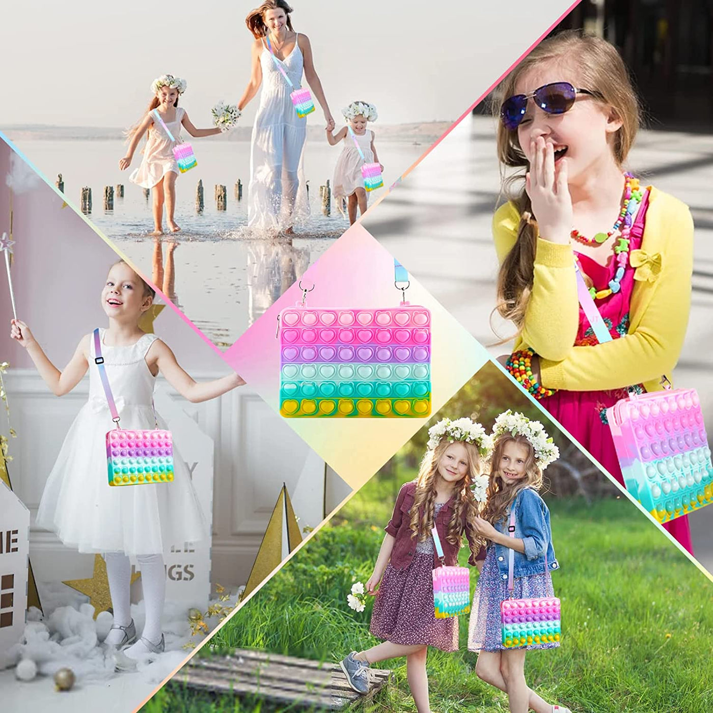 Pop Purse Easter Day Gifts Fidget Toy, Rainbow Fidget Purse Pop Shoulder Bag, Easter Birthday School Supplies Fidgets 