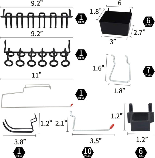 150 Piece Pegboard Hooks Assortment, Metal Pegboard Hooks, Plastic Bins, and Peg Locks for Organizing Tools