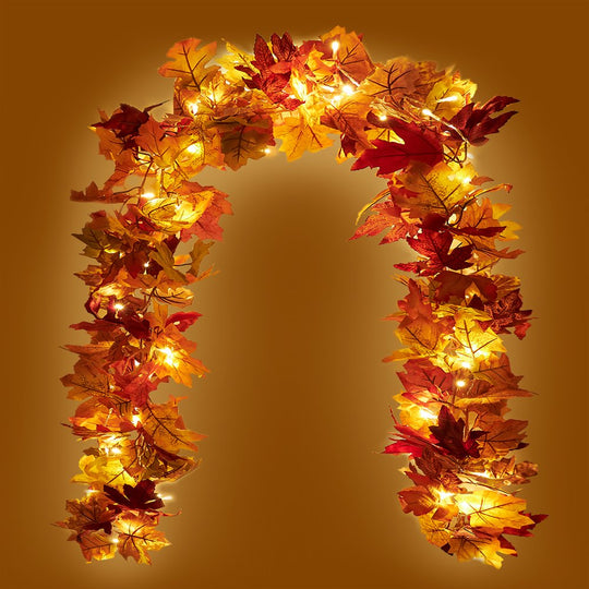 2 Pack Fall Maple Garland with 40 LED for Home Wedding Party Christmas - 5.8Ft/Pc