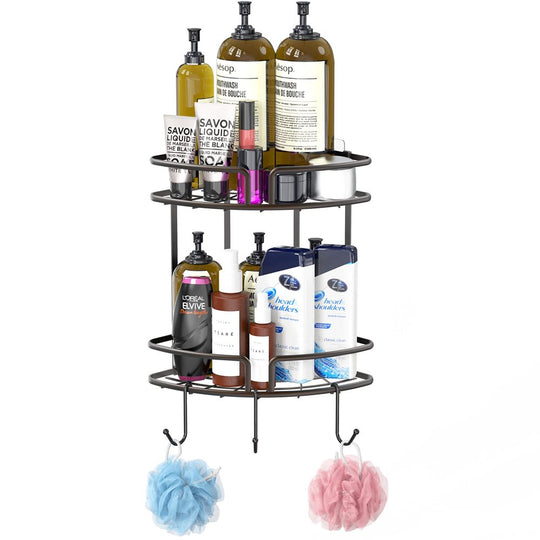 2-Tier Bathroom Corner Shower Caddy Organizer with Adhesive Wall Mount