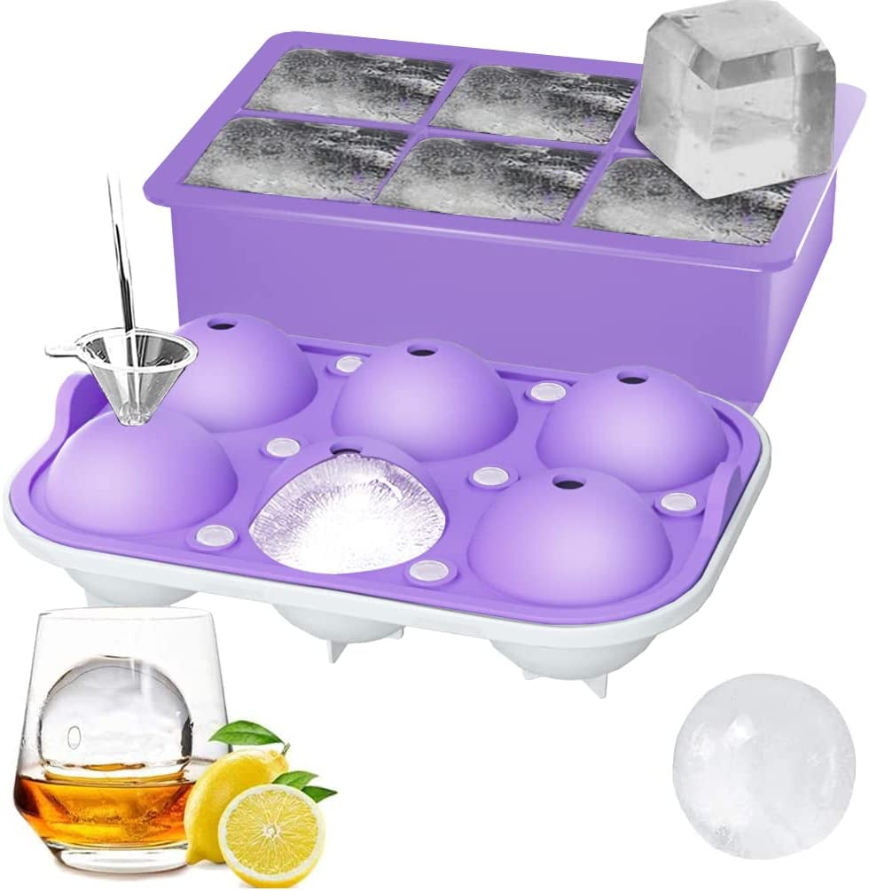 (Set of 2), Sphere Ice Ball Maker with Lid & Large Square Ice Cube Maker