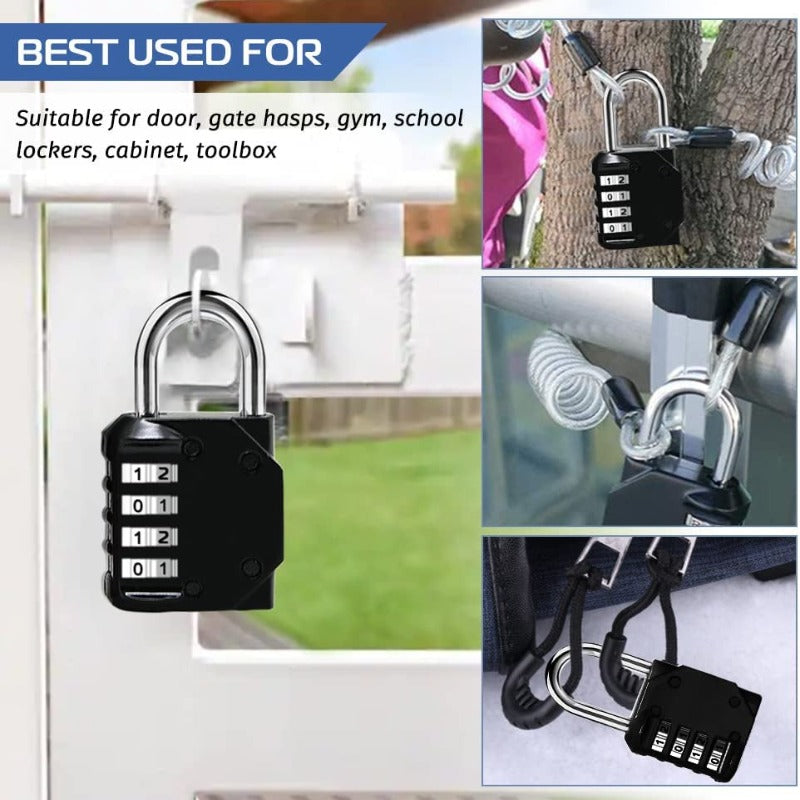 2 Pack 4 Digit Combination Lock Waterproof Resettable Padlock with Steel Cable