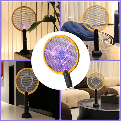  Electric Fly Swatter 4000V Bug Zapper Racket 2 in 1 Fly Swatter Electric Fly Zapper Racket with 3 Layers Safety Mesh USB Rechargeable Insect Racket for Mosquitoes Flies Gnats (Yellow/Black)