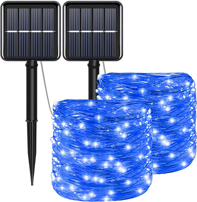 4th of July Patriotic Decorations for Home Outdoor Lights-Red White Blue Solar String Lights,2Pack Each 100LED 33ft 