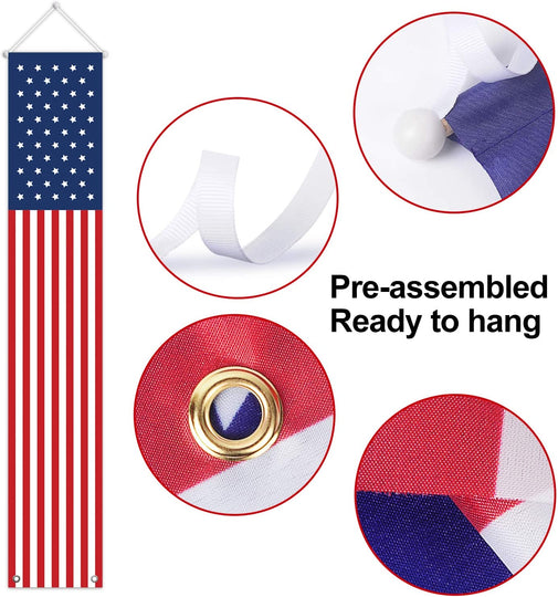 4th of July Decorations Outdoor - Hanging American Flag Banners Stars and Stripes Porch Sign -Patriotic Decor Party Supplies for July Fourth Memorial Day Independence Labor - Red White Blue (2 Pcs)