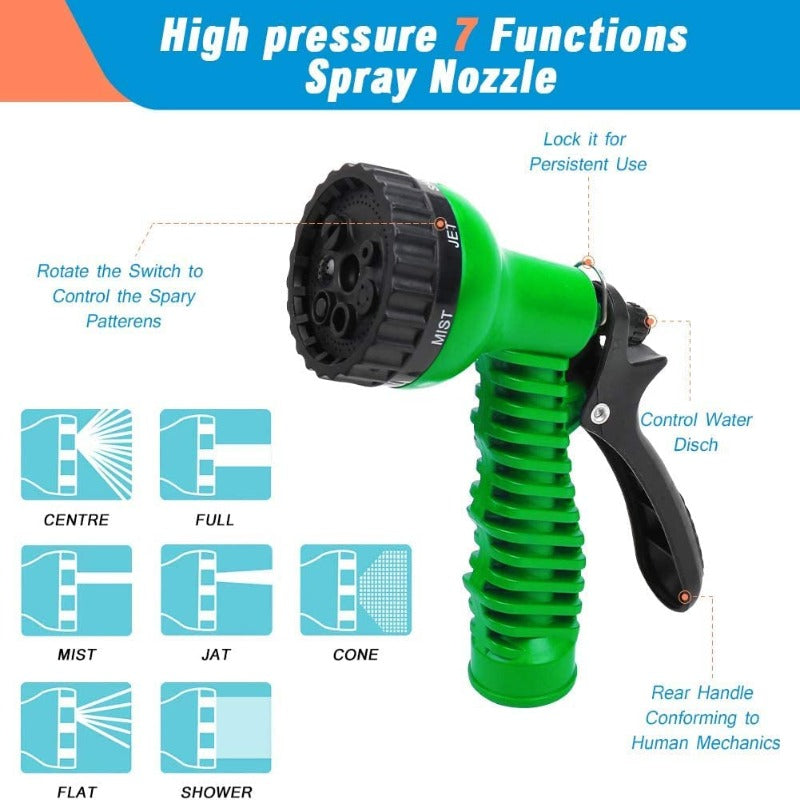 Expandable Lightweight Garden Hose with Free 7 Functions Spray Nozzle, Flexible Leakproof Double Latex Core 