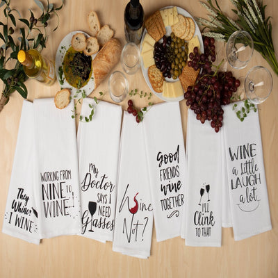 7 Piece Set "Wine Not Have Fun" Flour Sack Kitchen Towel 