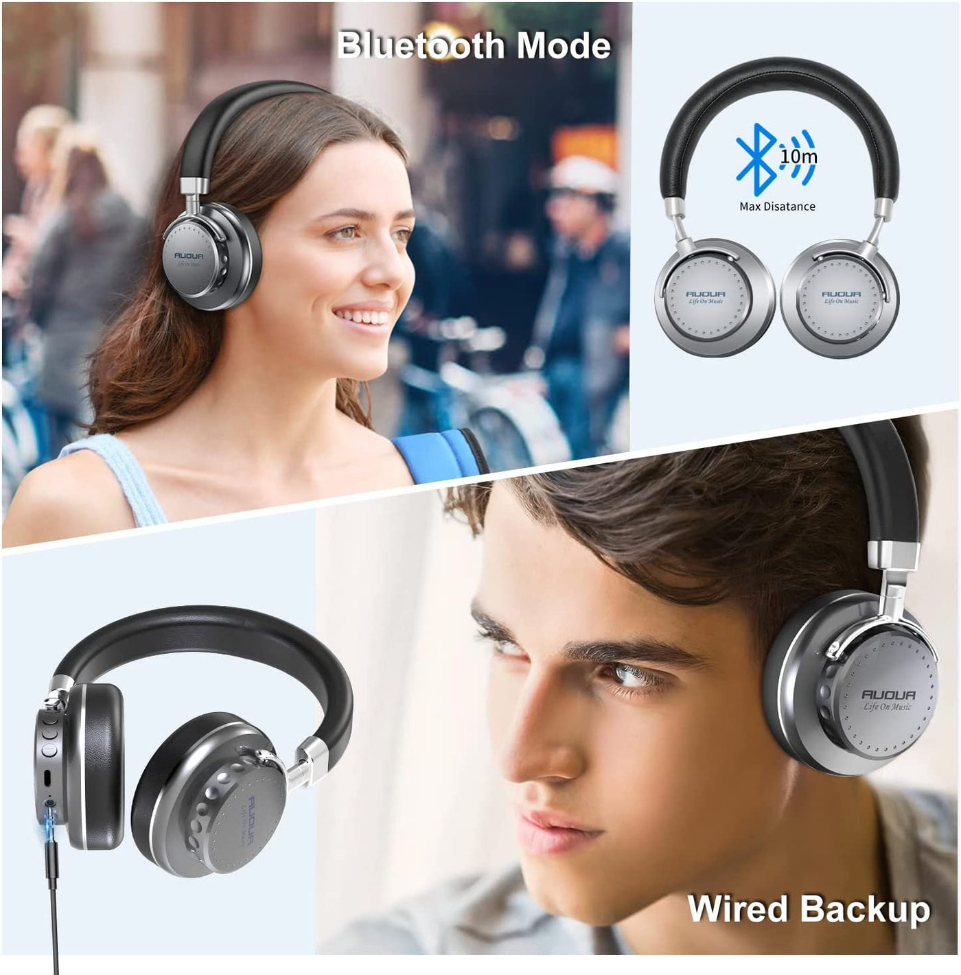 Wireless Bluetooth Headphones, HiFi Stereo Over Ear Headphones with Mic,35H Playtime, Adjustable Flip Function