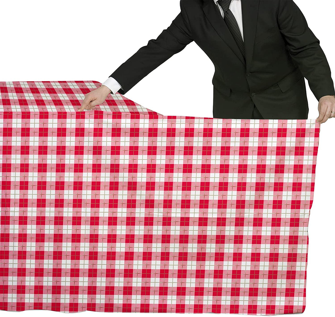  3PCS Red White Gingham Rectangular Waterproof Tablecloth